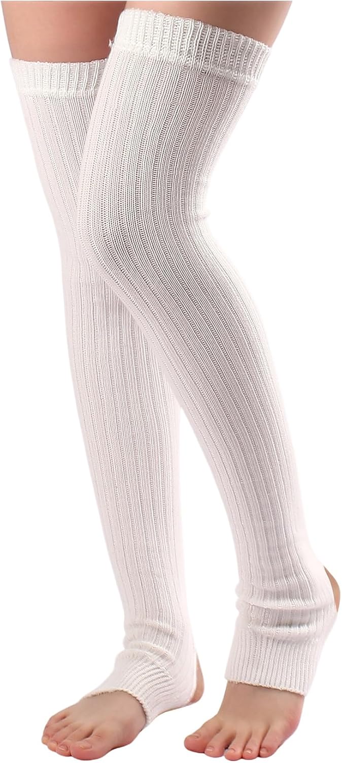 OYOANGLE Women's Ribbed Knit Tights Thigh High Over Knee Socks Leg Warmer Stockings