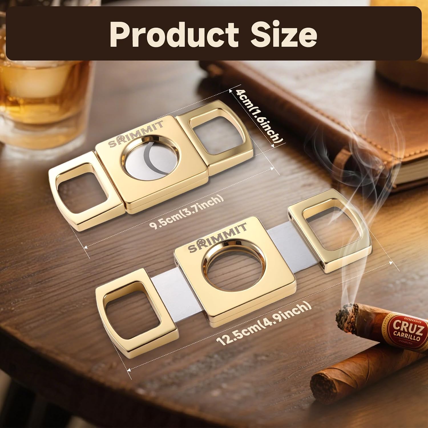 Gold Cigar Cutter Guillotine, 26mm Double Blade for Men | 8mm Thick Zinc Alloy Body, 420 Stainless Steel Blades, 26mm Opening Fits 65 Ring Gauge, Gift for Cigar Lovers