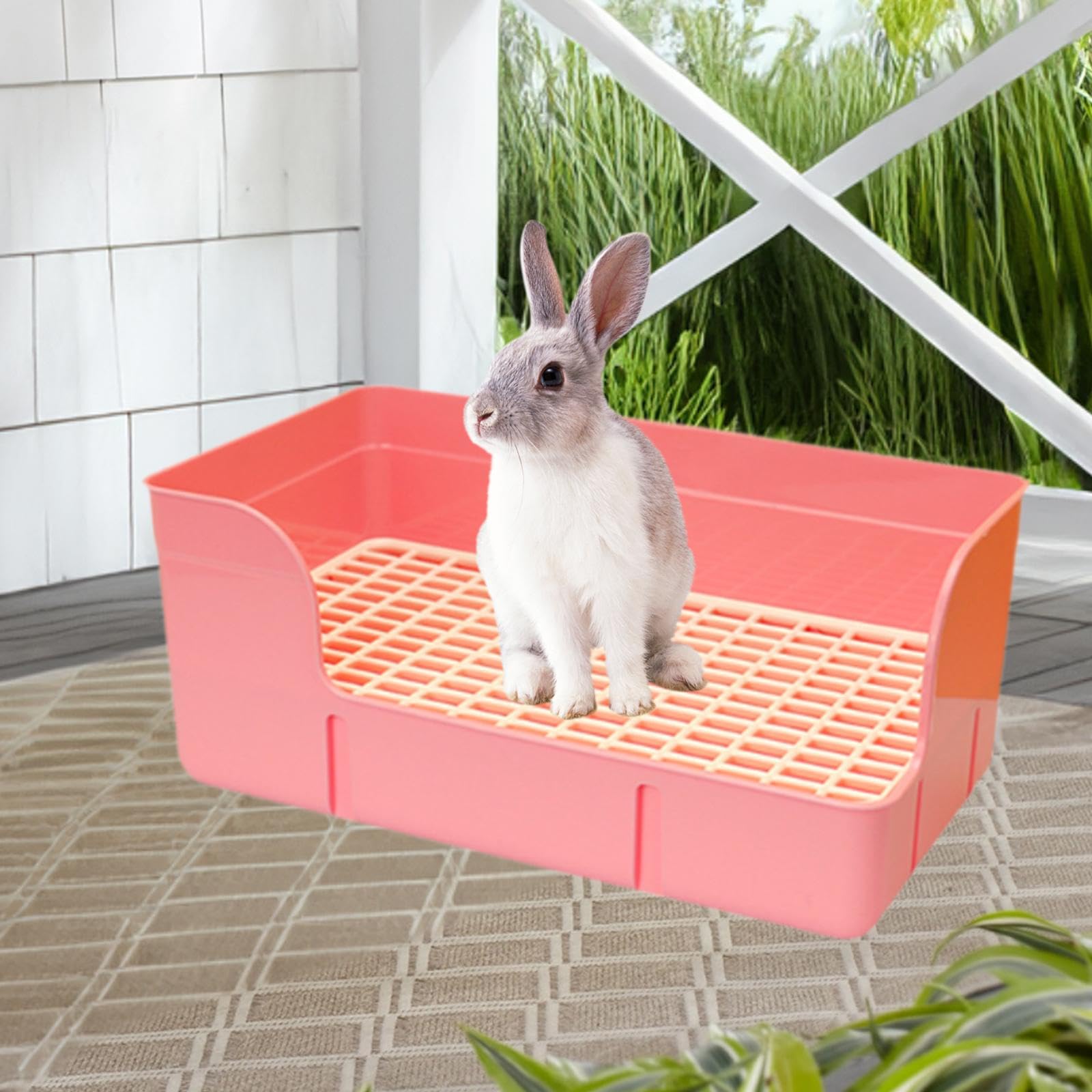 Lettiera per Conigli, per Gabbia, Angolo, Toilette, Padella, Vaschetta per Pipì, Toilette per Animali Domestici, Vasino per Cavie, Conigli, Cincillà, Rosa