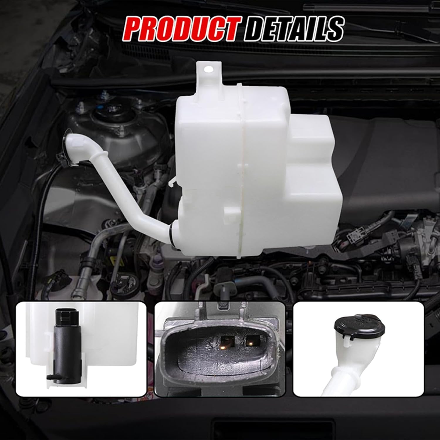 NLQR Windshield Washer Fluid Reservoir Tank W/Motor, Fit for Toyota Camry 2018-2022, Replace 85315-33530 TO1288239 85315-06230 85315-335203, White with Tube