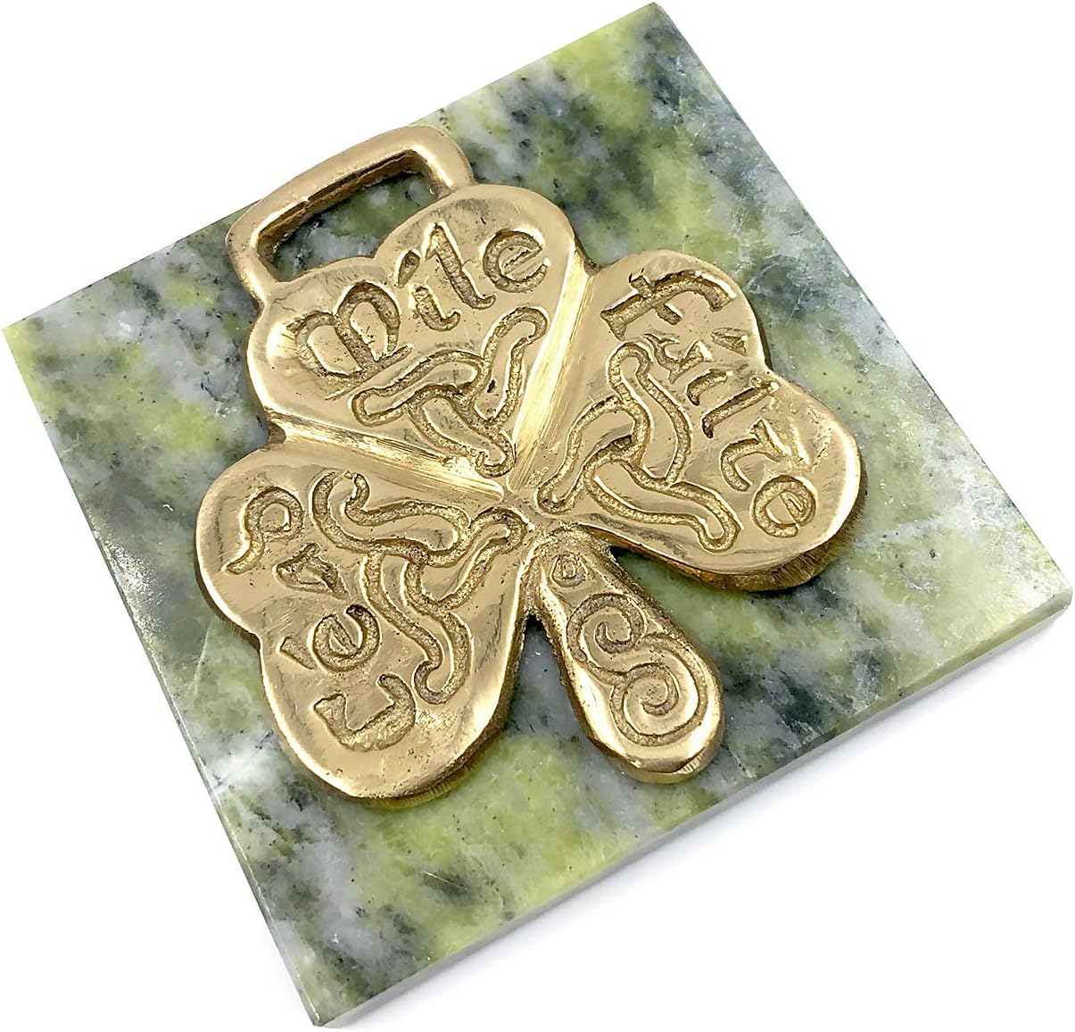 Connemara Square Irish Marble Paperweight w/Shamrock
