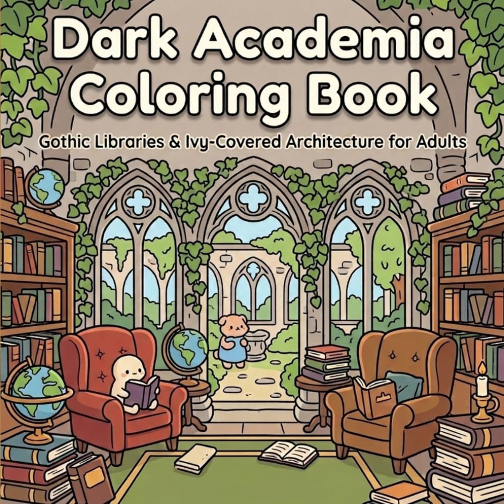 Dark Academia Coloring Book: Gothic Libraries, Vintage Classrooms & Ivy-Covered Architecture — Bold and Easy Designs for Adults
