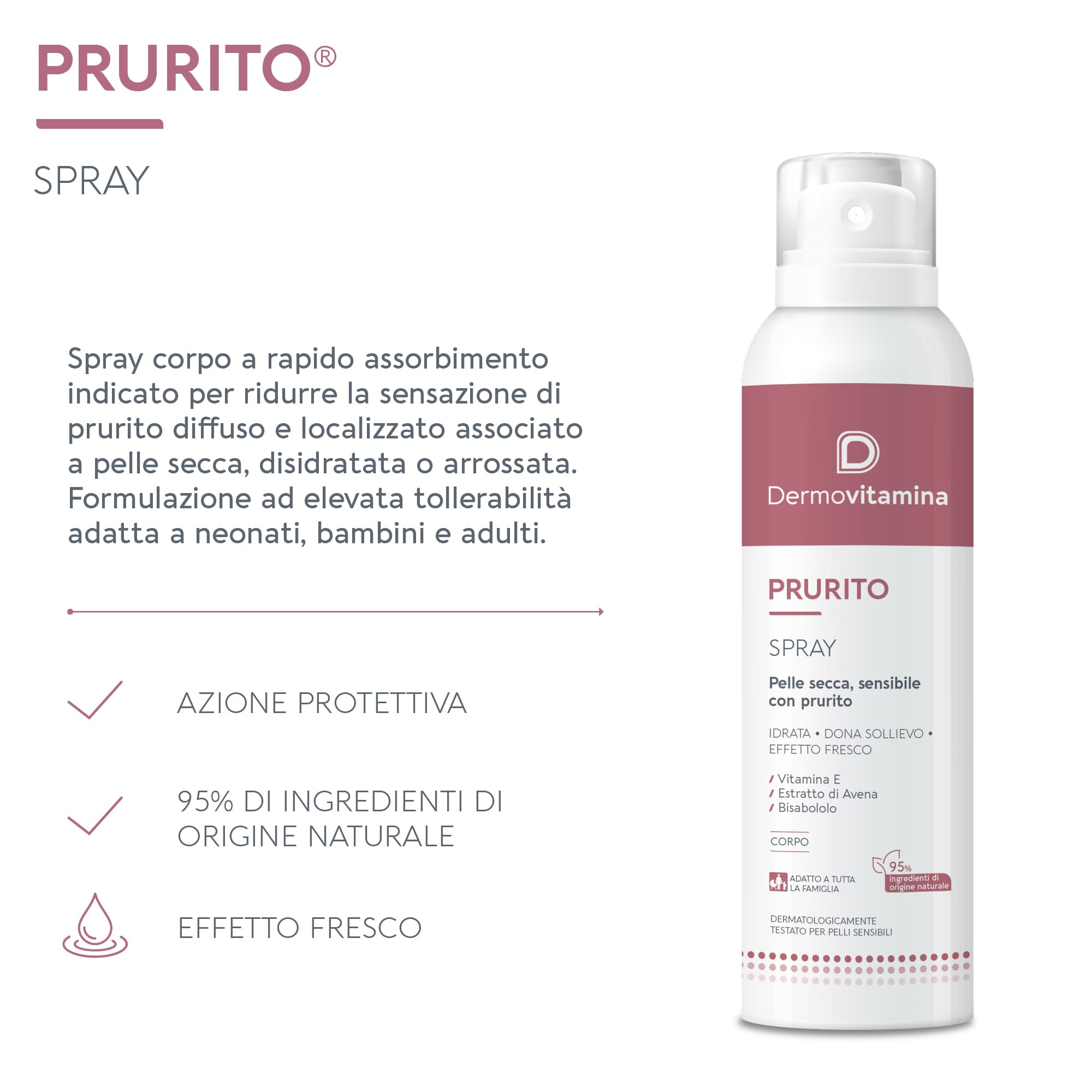 Dermovitamina Prurito Spray - Riduce il Prurito - Effetto Fresco - Azione protettiva - Dermatite - Idratante - Dona Sollievo Immediato - Per Adulti e Bambini - 100ml