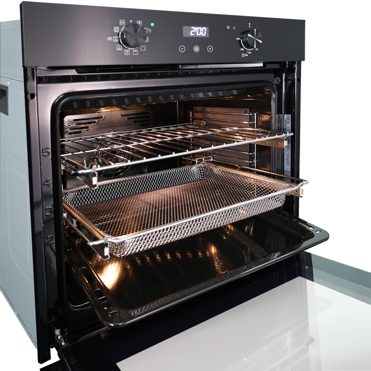 KKT KOLBE Einbaubackofen 60 cm schwarz 73L 3,25kW Heißluftfritteuse Full-Black-Design autark BO7010FB