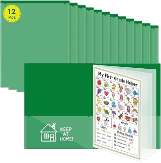 12 Pcs Take Home Folders for Elementary Students,Homework Folders | Green,11.81 x 9.45 In,Back to School 2 Pocket Folders,Parent Teacher Communication Folders,Clear Front Pocket 4 Inner Pocket