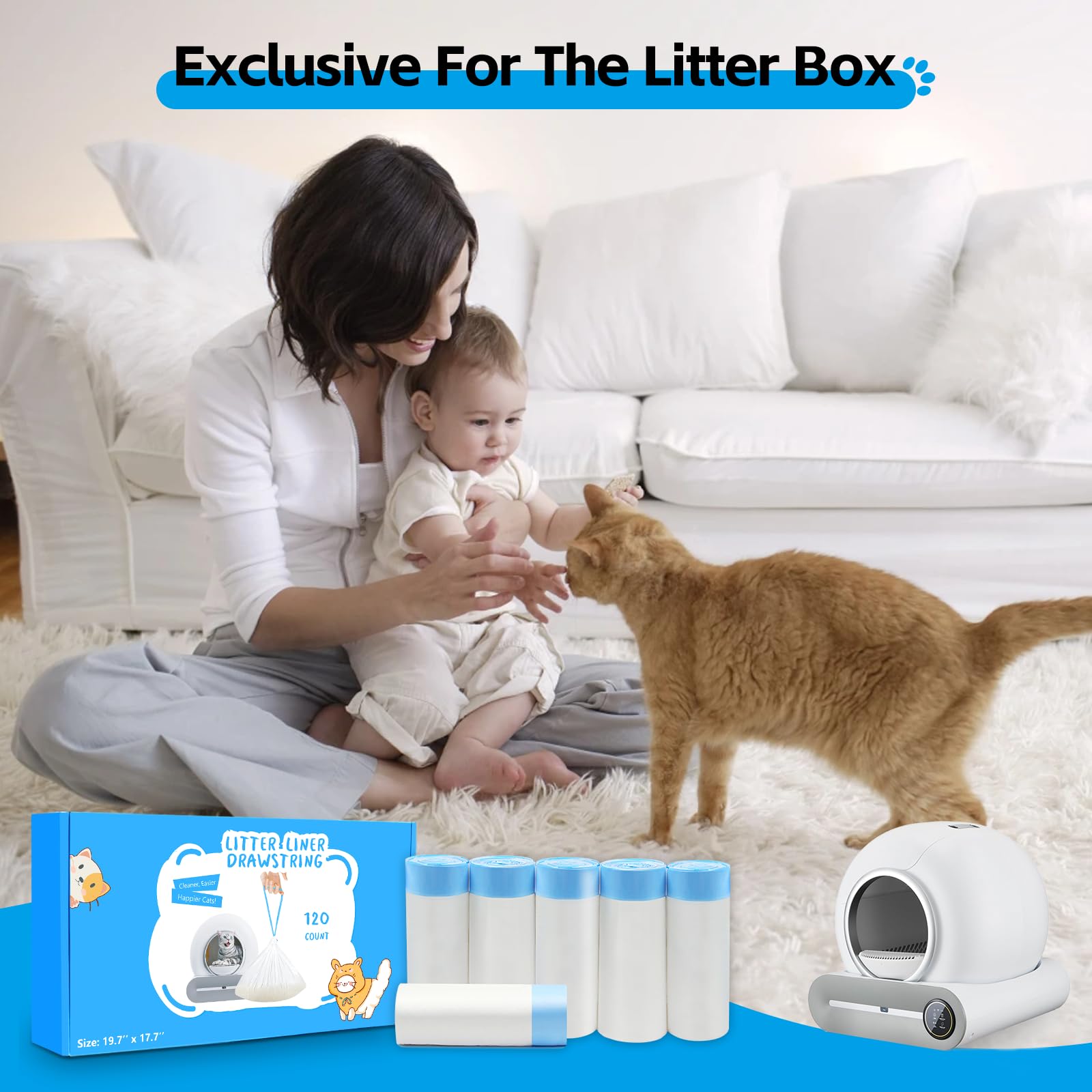 120 sacchetti automatici per lettiera per gatti, in polietilene ad alta densità, compatibili con MeoWant MW-SC01 MW-SC02 1,5 mm di spessore 10 kg max usa e getta resistenti senza profumo