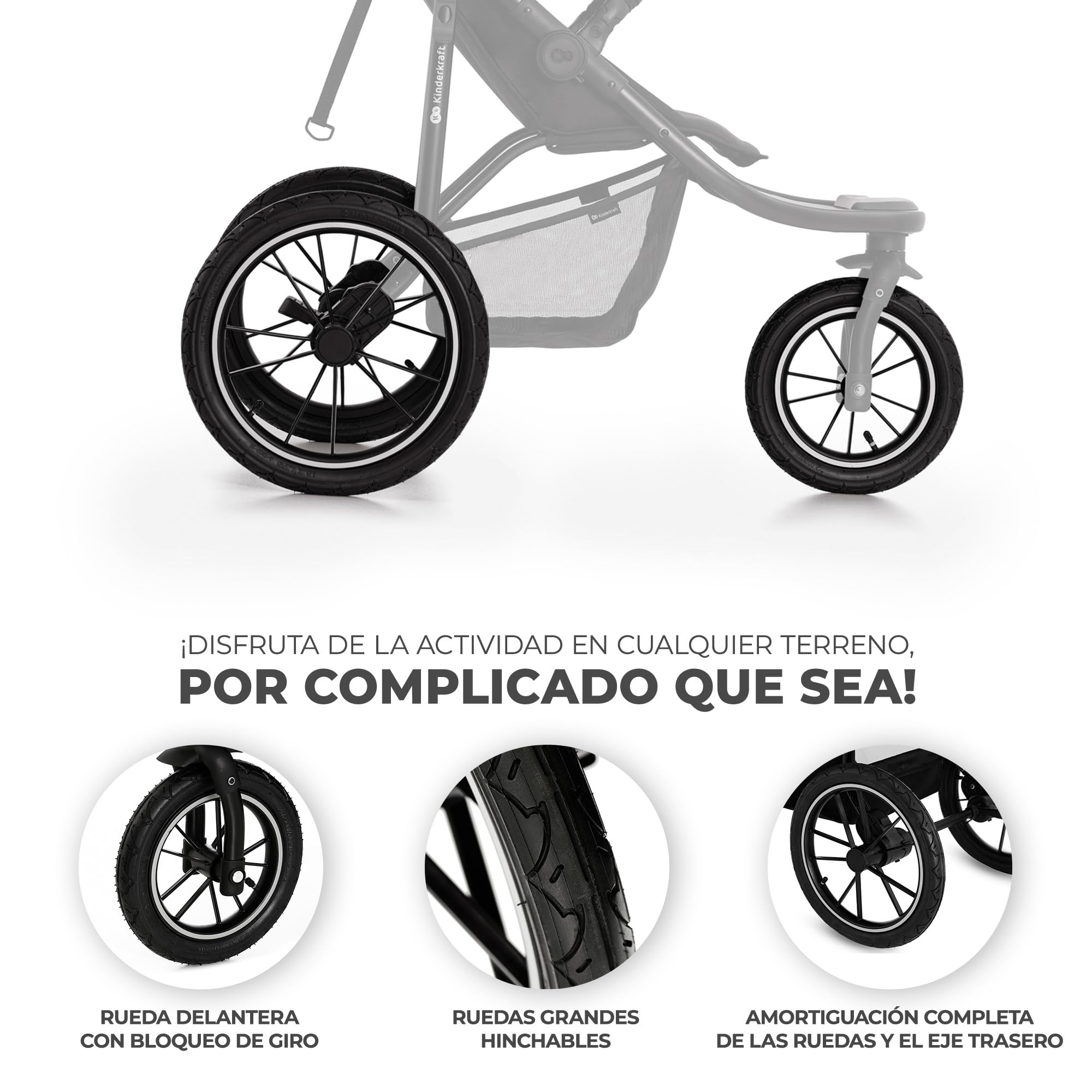 Kinderkraft HELSI 2, Jogger, Silla de Paseo, Para Bebés, 3 Ruedas, Para cada Terreno, Desde el Nacimiento hasta 22 Kg, Rueads Neumaticas, Off Road, Cesta Grande, Gris