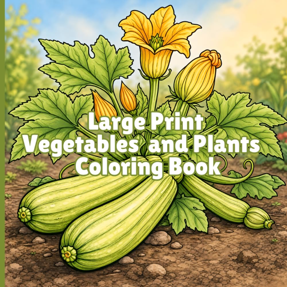 Large Print Vegetables and Plants Coloring Book: Easy Designs Fun for All Ages Adults Seniors and Teens