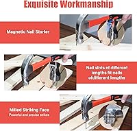 Vista 3 de Upgrades - Juego de martillo de garra de 16 y 8 onzas con soporte magnético para uñas, agarre antideslizante, ranuras dobles para uñas, mango