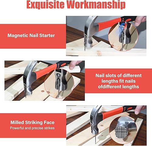 Miniatura 3 de Upgrades - Juego de martillo de garra de 16 y 8 onzas con soporte magnético para uñas, agarre antideslizante, ranuras dobles para uñas, mango