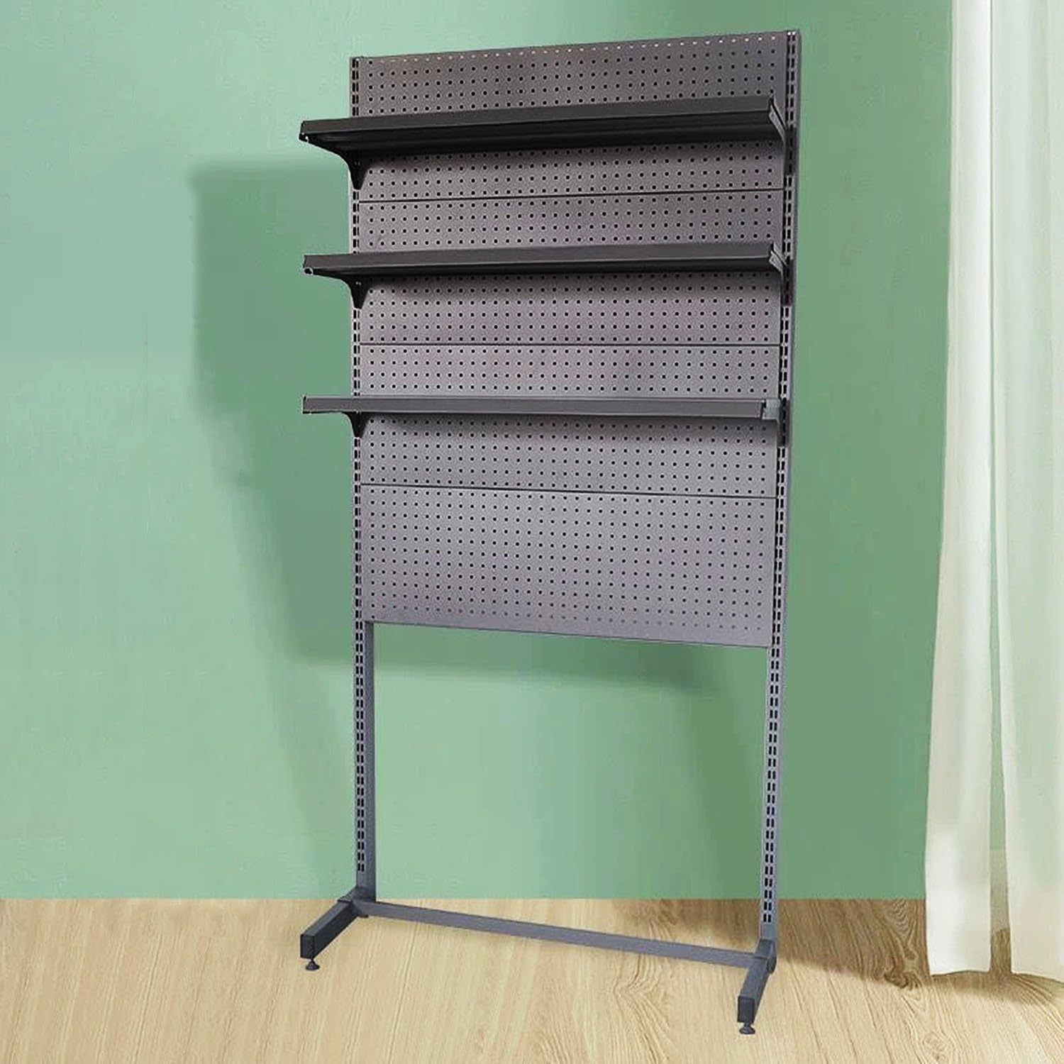 Metal Pegboard Panels, Desk Peg Board Shelves, Free-Standing Pegboard Shelf System, Gaming Peg Board Standing Shelf Units, Organizer Storage Rack, Black(92x35x190cm)