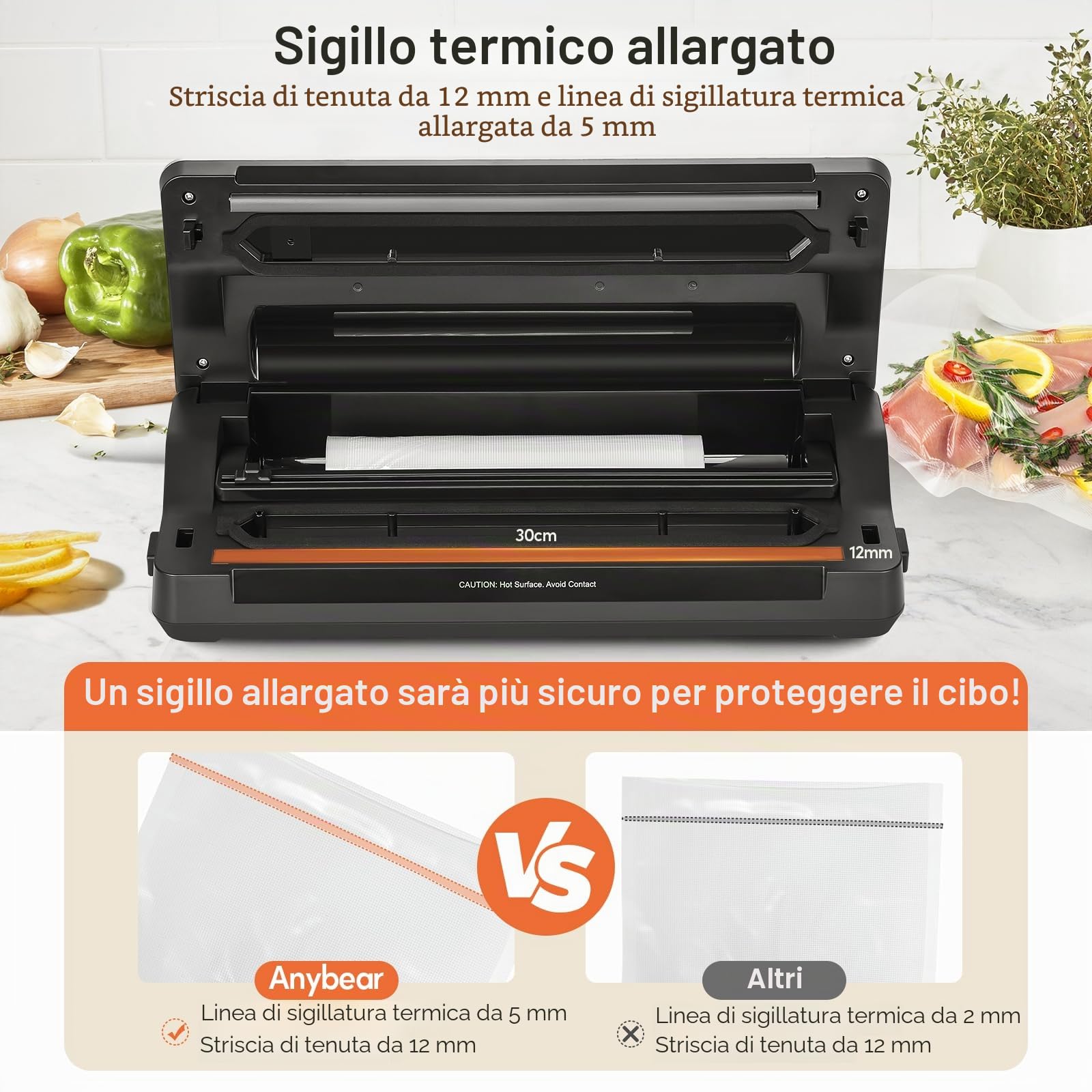 Macchina per sottovuoto 90kPa, 100W, potente sigillatura larga, conservazione degli alimenti, taglierina integrata, contenitore per sacchetti (Argento)