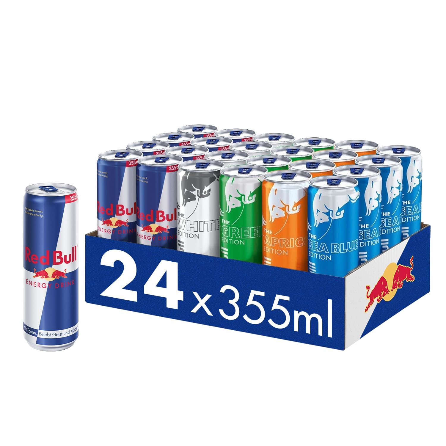 Red Bull Energy Drink Mix Tray bestehend aus 8x Classic, 4x White, 4x Green, 4x Apricot & 4x Sea Blue Edition - 24 x 355ml