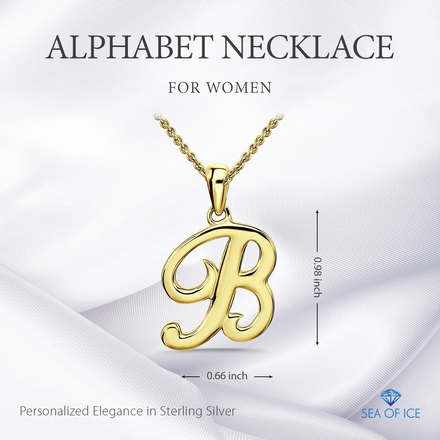SEA OF ICE Letter Initial Necklace, Alphabet Letter Pendant Necklace, Sterling Silver, Gold, Rose Gold Necklace for Women, Elegant Initial Necklaces, Personalized Custom Women's Necklaces - Image 2