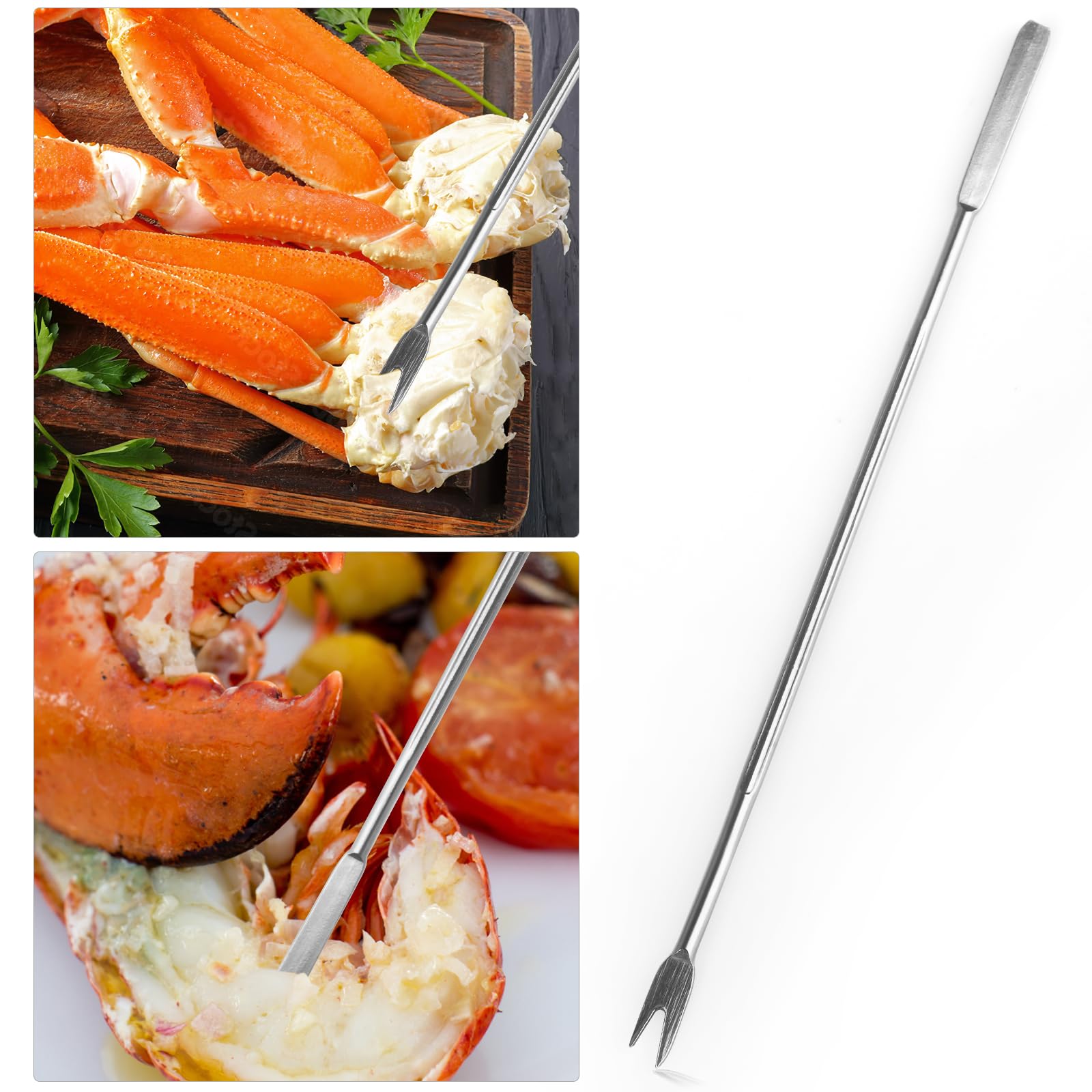 Set 3 Utensili Per Frutti Di Mare - Cracker, Forchetta E Paletta In Acciaio Inox, Per Granchi E Aragoste - Foto 6