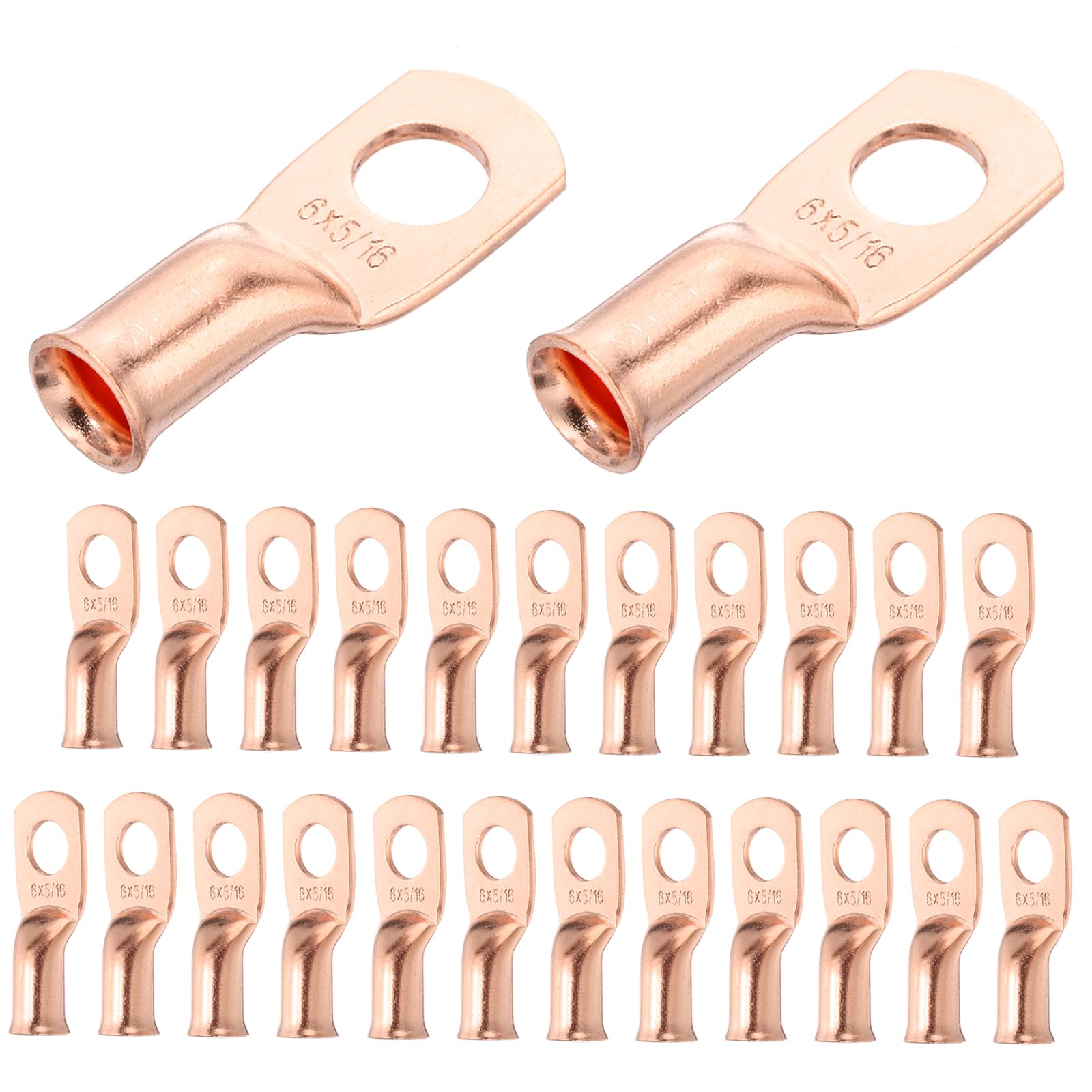 DMiotech 25 Pcs Copper Cable Lugs, 6 AWG - 5/16" Battery Cable Ends, Heavy Duty Copper Wire Terminals for Electrical Projects