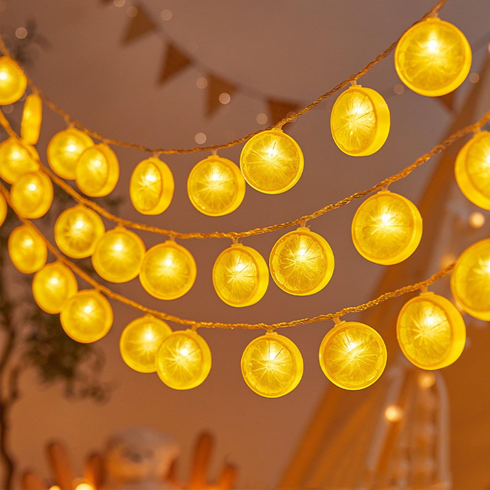 Cadena de luces de limón, 1,5 m, 10 ledes, color amarillo, luz de limón, luz decorativa para patio, salón, dormitorio, fiesta, boda, carnaval, decoración navideña, interior y exterior