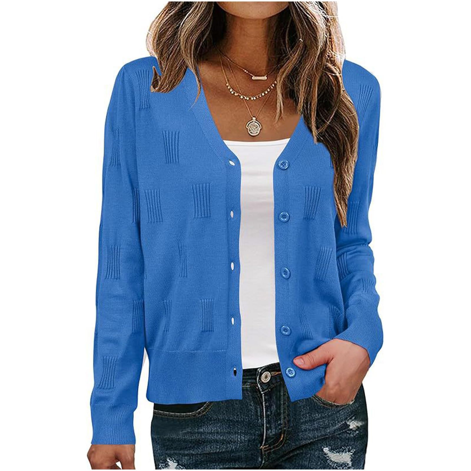 Strickjacke Damen Leichte Cardigan Elegant Strickjacken Freizeit Damen-Jacken Übergang Strickmantel Lässige Outerwear Button-Down Sweatjacke Casual Herbstmantel Klassisches Oberbekleidung XS-XXL