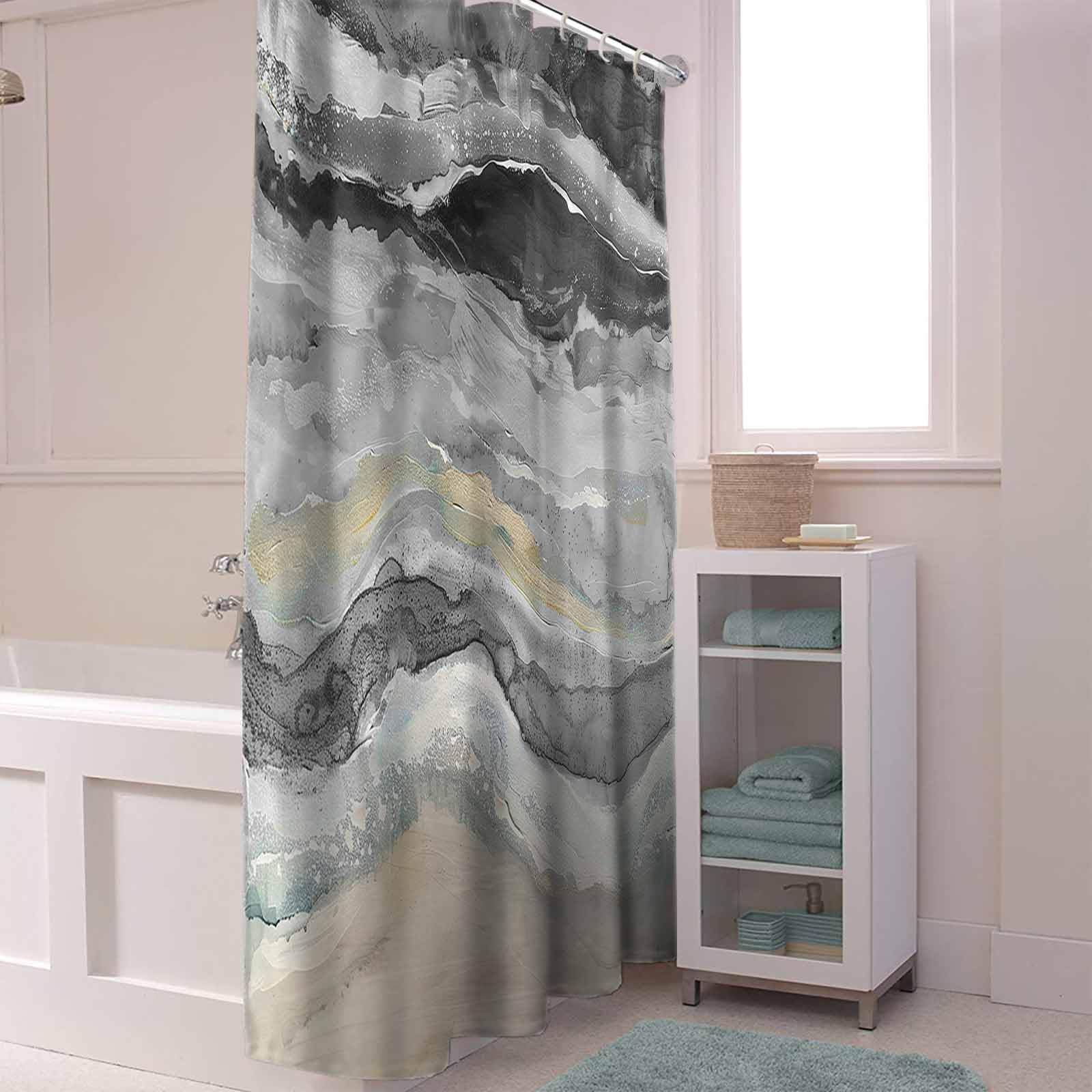 Waterproof Shower Curtain Set - Polyester Fabric 71x78.7 Inches, Opaque, Includes 12 Hooks, Grey