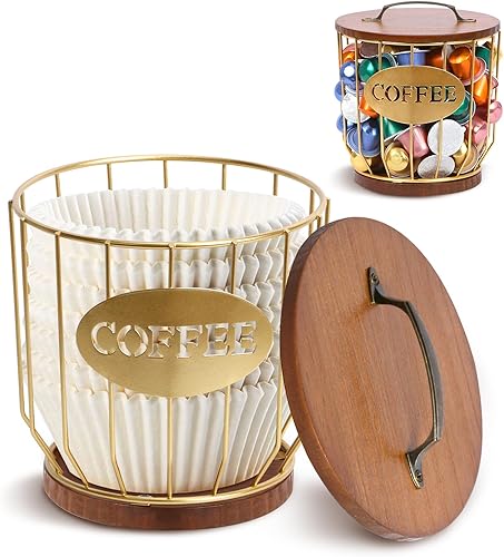 Y-Step Soporte de filtro de café de gran capacidad para mostrador, contenedor de filtro de café con tapa para decoración de cafetería, cesta de