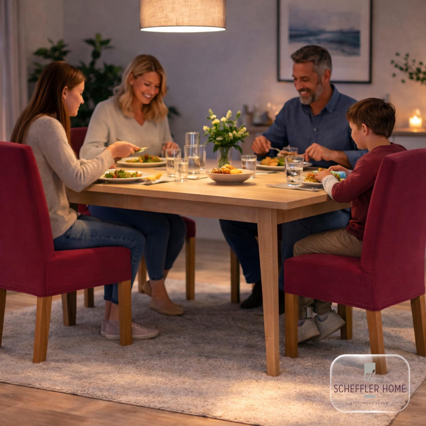 SCHEFFLER-Home Coprisedie Emma/Set di 2 Copri Sedie da Pranzo Elastici/Sedie da Pranzo/Coprisedie Elasticizzato in Cotone con Fascia Elastica/Coprisedie Eleganti, Bordeaux