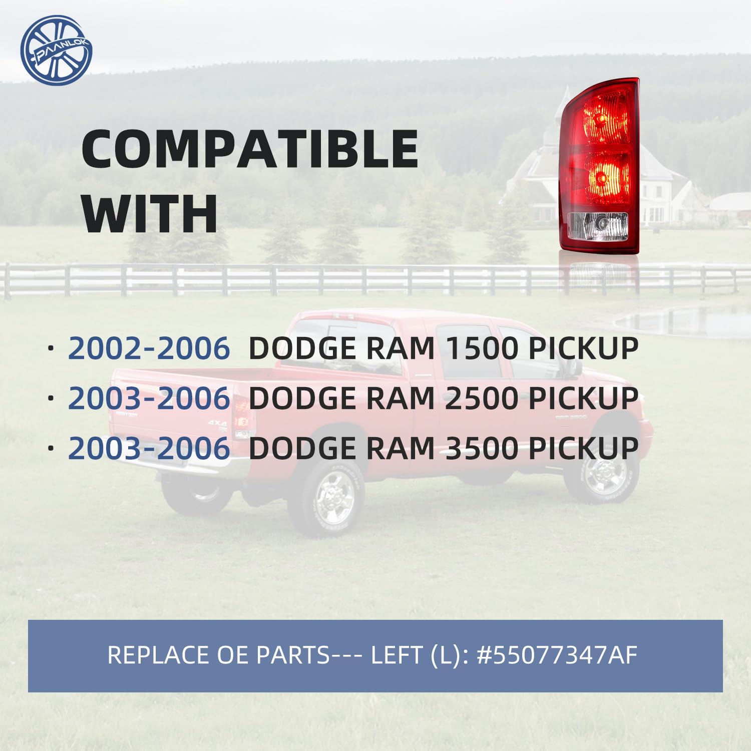 OE Red Tail Light Housings for 2002-2006 Dodge Ram 1500 & 2003-2006 Ram 2500/3500 | Factory Housing Only (No Bulbs/Boards) | OE Replacement Right Passenger Side (R #55077348AF)