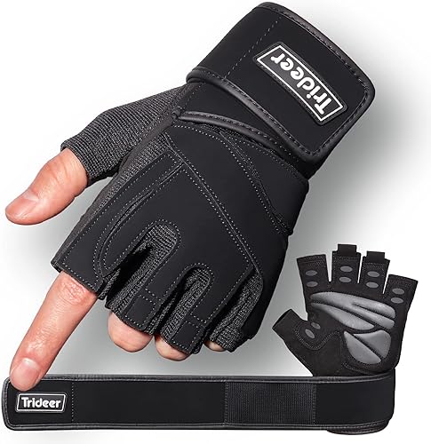 Trideer Guantes de entrenamiento para levantamiento de pesas para hombres y mujeres con correas de muñeca guantes de ejercicio transpirables sin