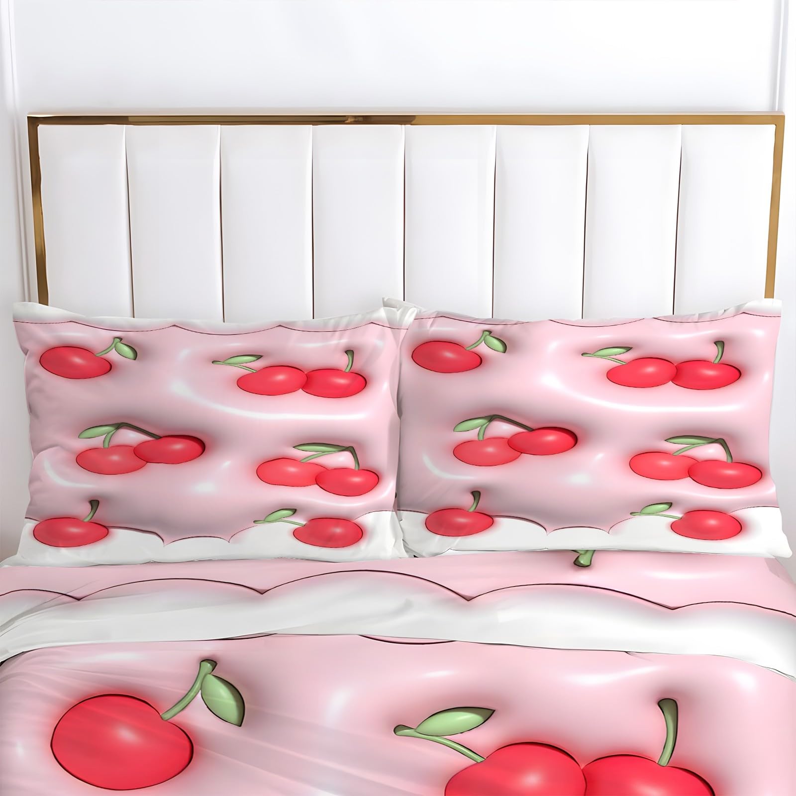 Red Cherry King Size poszewka na kołdrę, różowa pościel, poszewka na kołdrę z mikrofibry. Miękka i luksusowa, zapięcie na zamek błyskawiczny, odpowiednia dla nastolatków i dorosłych AN773