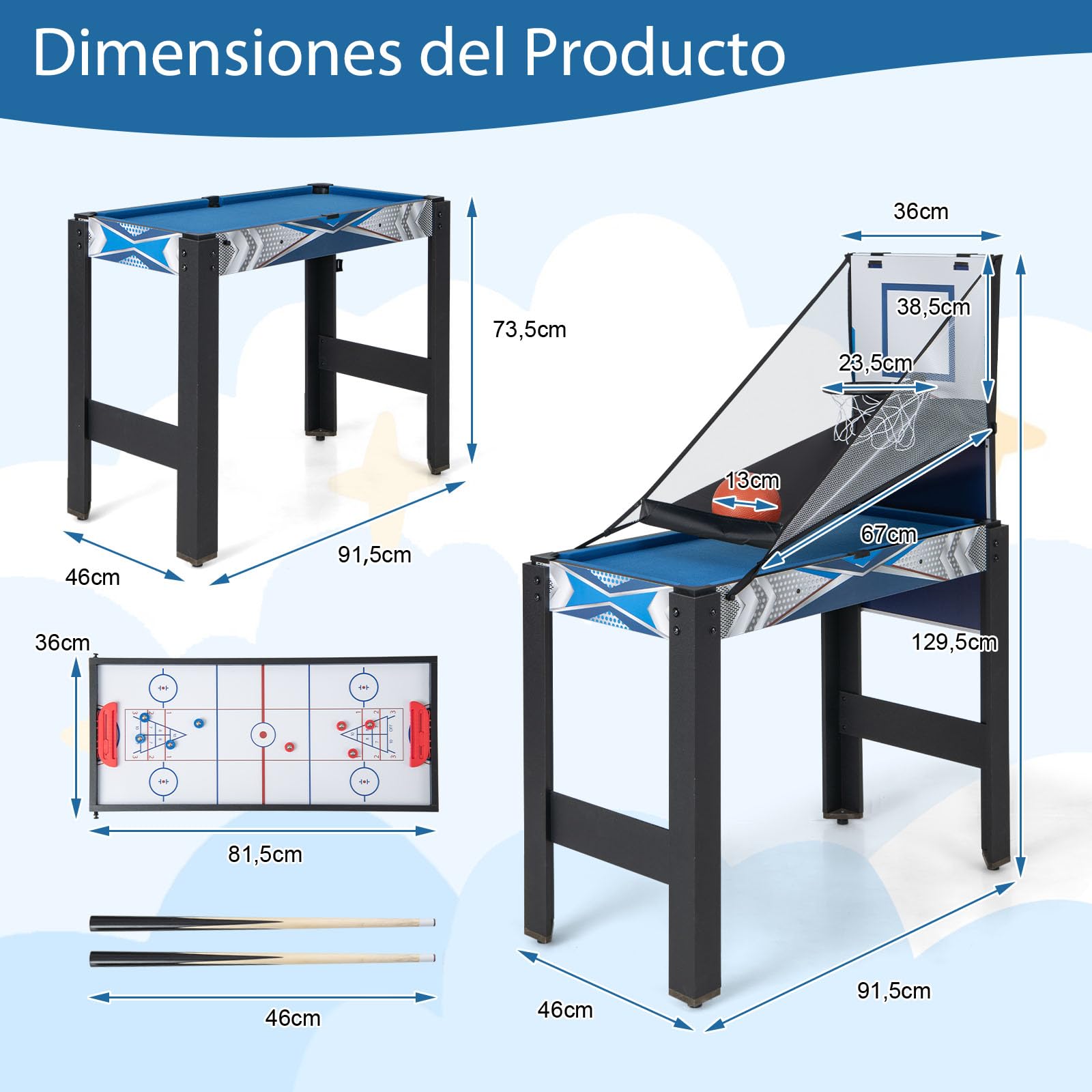 GOPLUS 6 en 1 Mesa de Juegos Multijuegos con Baloncesto, Billar, Ping Pong, Hockey, Shuffleboard, Bolos