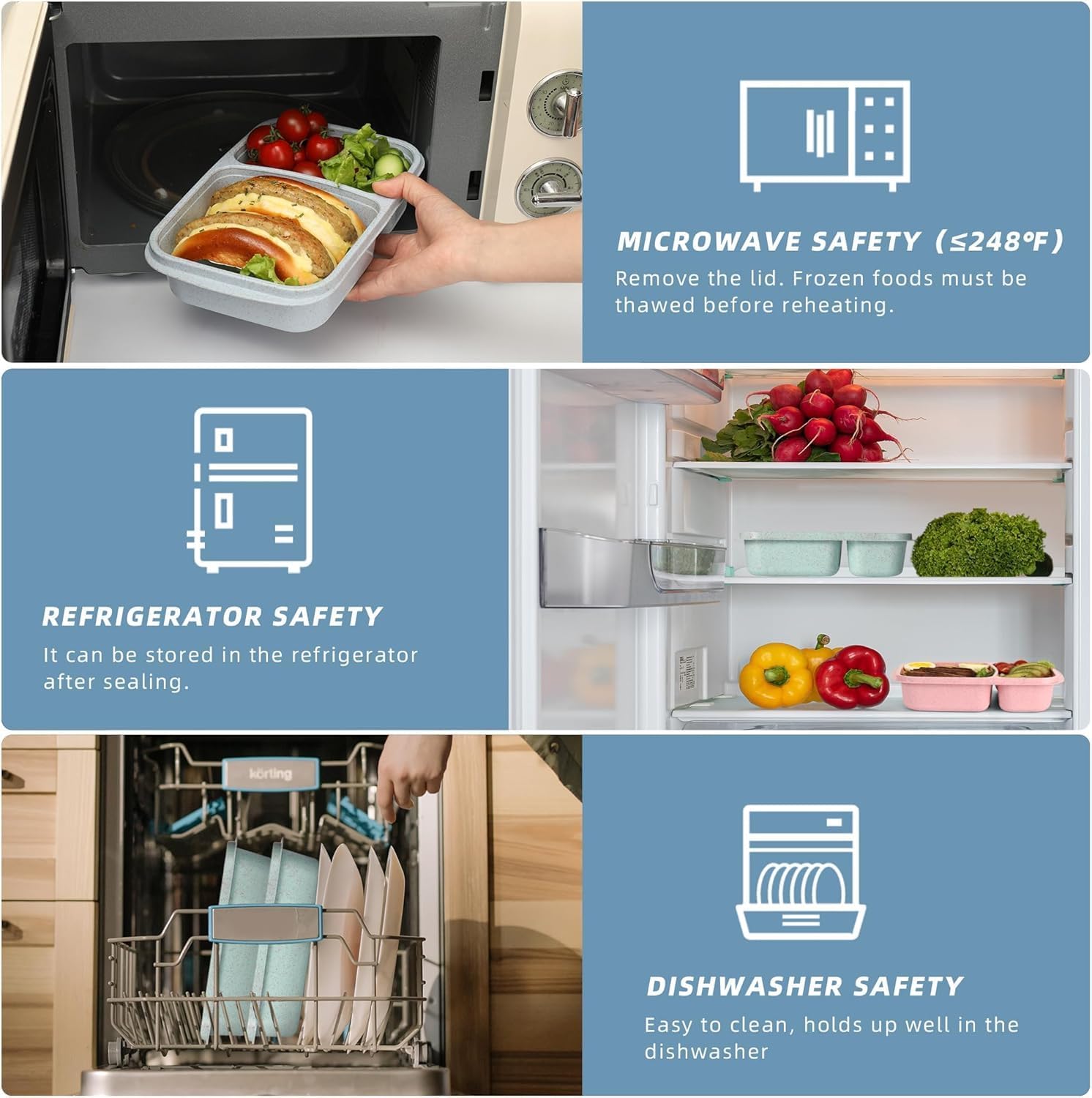4 Pack Bento Lunch Box for Adults, 2 Compartment Meal Prep Containers Reusable, Divided Lunch Containers with Lids, Microwave & Dishwasher Safe Food Prep Containers for Lunch, Work and Travel