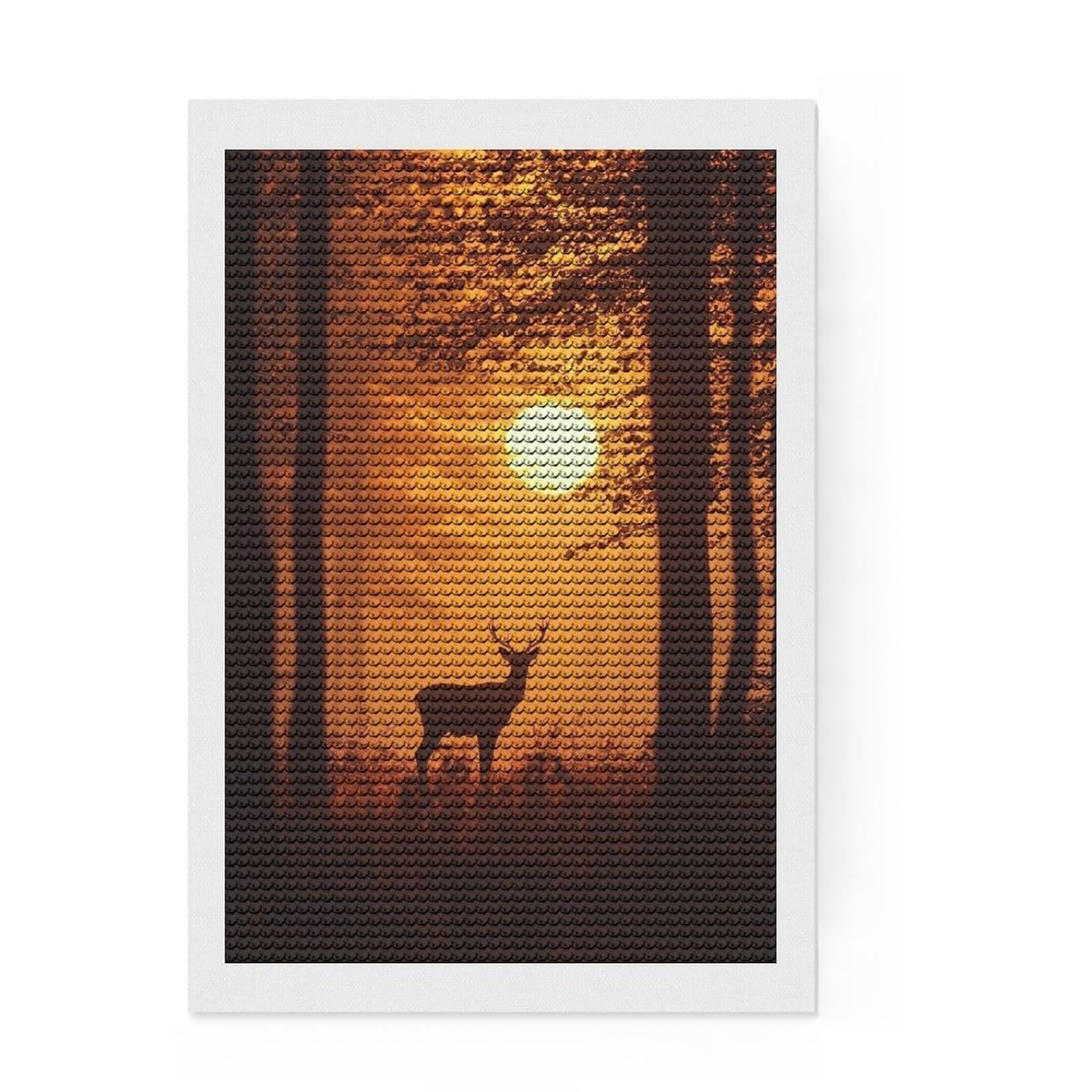 Junmoney Deer Silhouette at Sunset Diamond Painting Set 8"x12", Enjoyable At-Home Hobby, Relaxing DIY Hobby, Modern Decor, Gift Idea, Easy to Enjoy