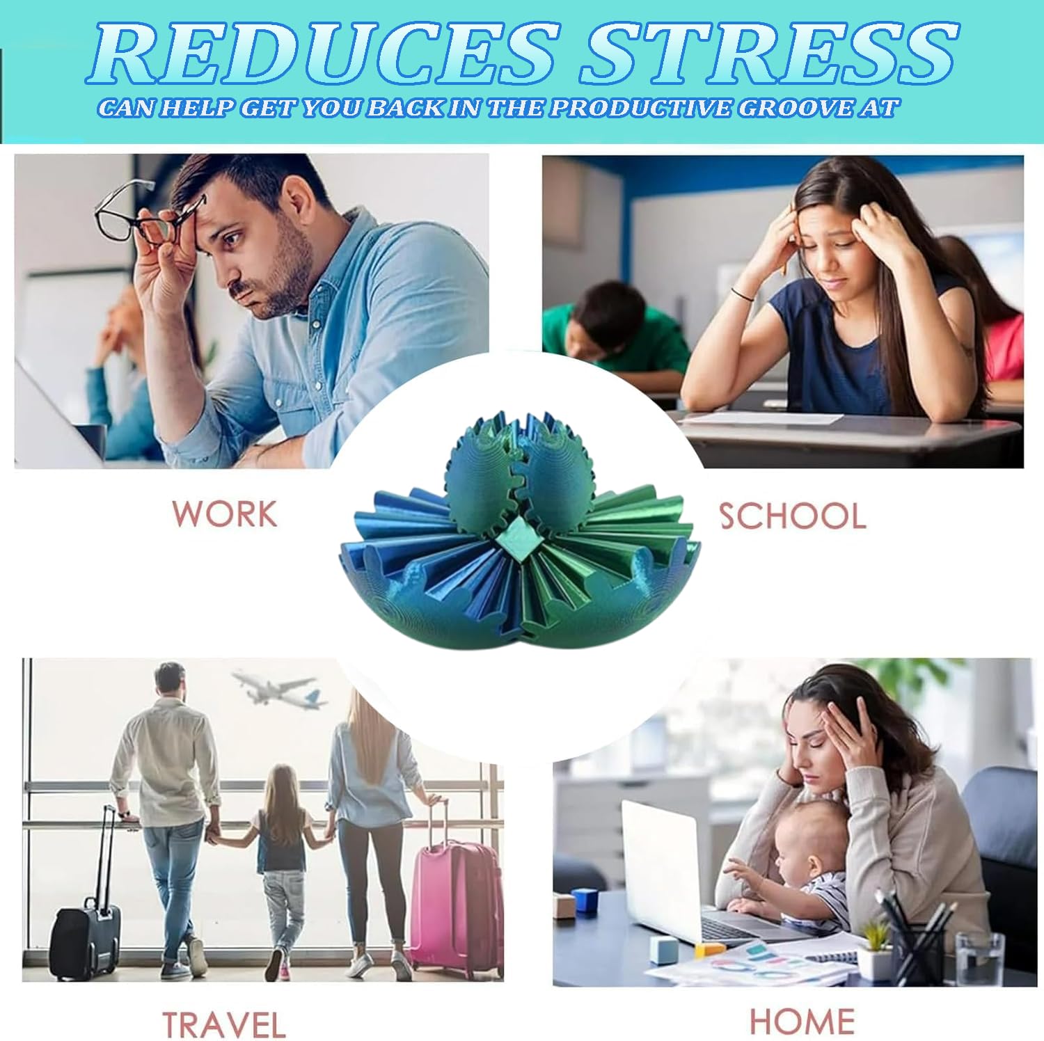 3D Printed Rotating Gear Ball, 3D Printed Stress Relief Toy, Stress Balls for Adults and Kids Gear Sphere Fidget Toys - Image 4