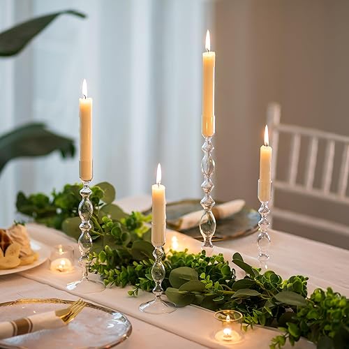 Miniatura 3 de Glasseam Candelabros de cristal para candelabros 4 portavelas cónicos transparentes modernos y altos para centro de mesa, fiesta, comedor,