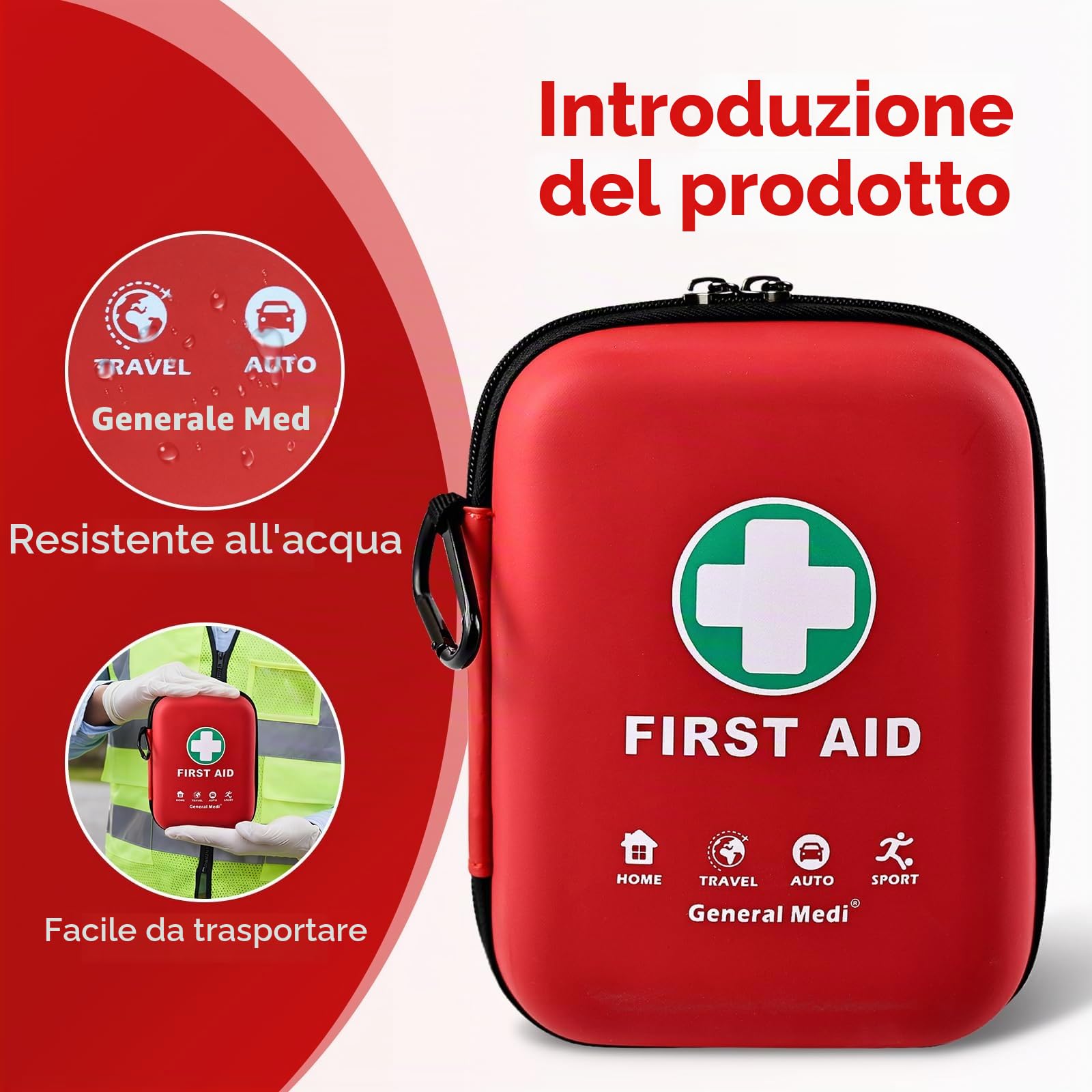 General Medi Kit di Primo Soccorso Professionale 170 Pezzi - Per Casa, Auto, Barca Ufficio, Moto, Roulotte, Sport, Trekking e Campeggio