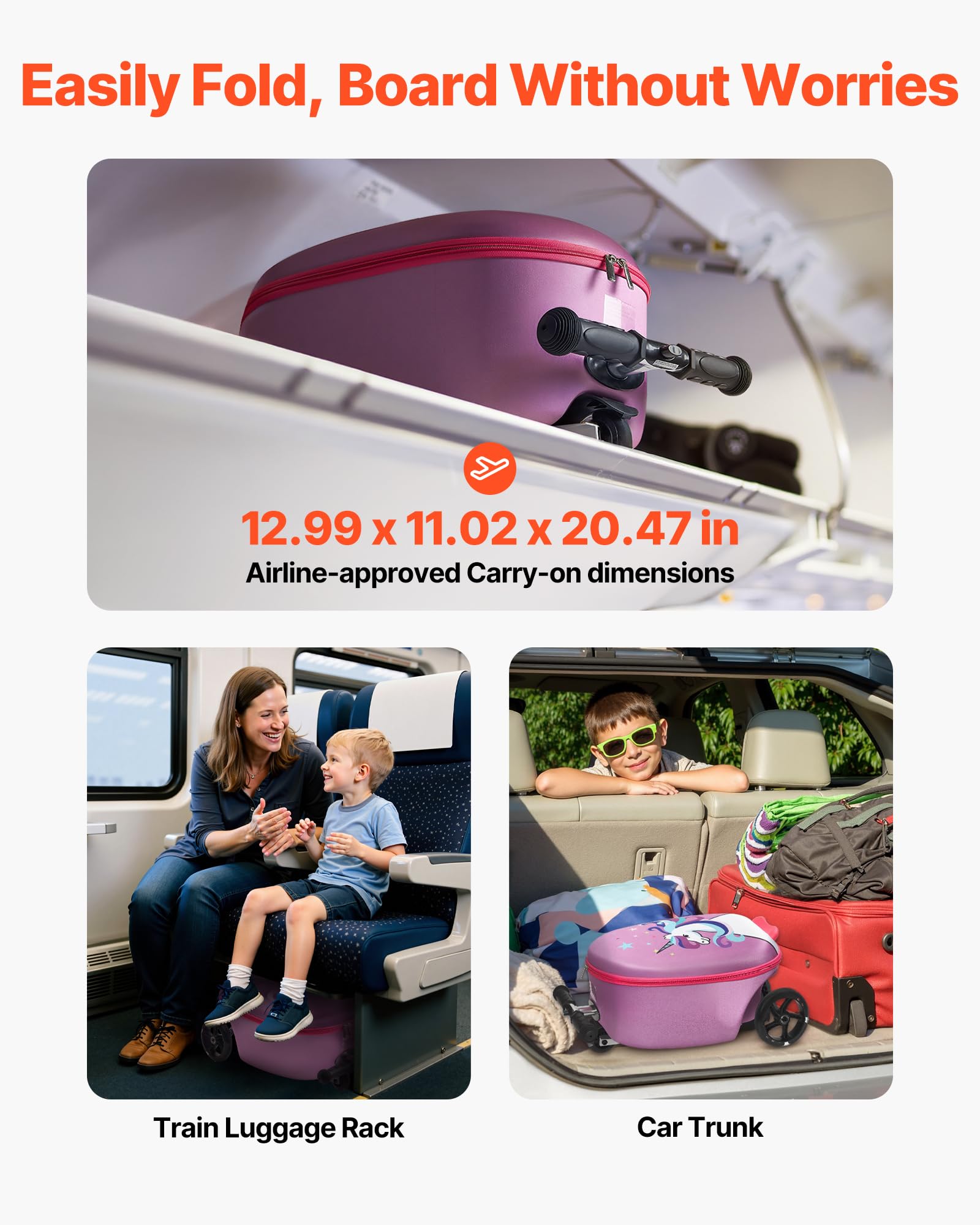 VEVOR Valigia per Monopattino da Viaggio 32,5 x 28,9 x 52,1 cm, Trolley per Scooter Carico max. 50 kg, Valigia per Scooter Impugnatura Antiscivolo in TPR, Monopattino Valigia Pieghevole, Viola