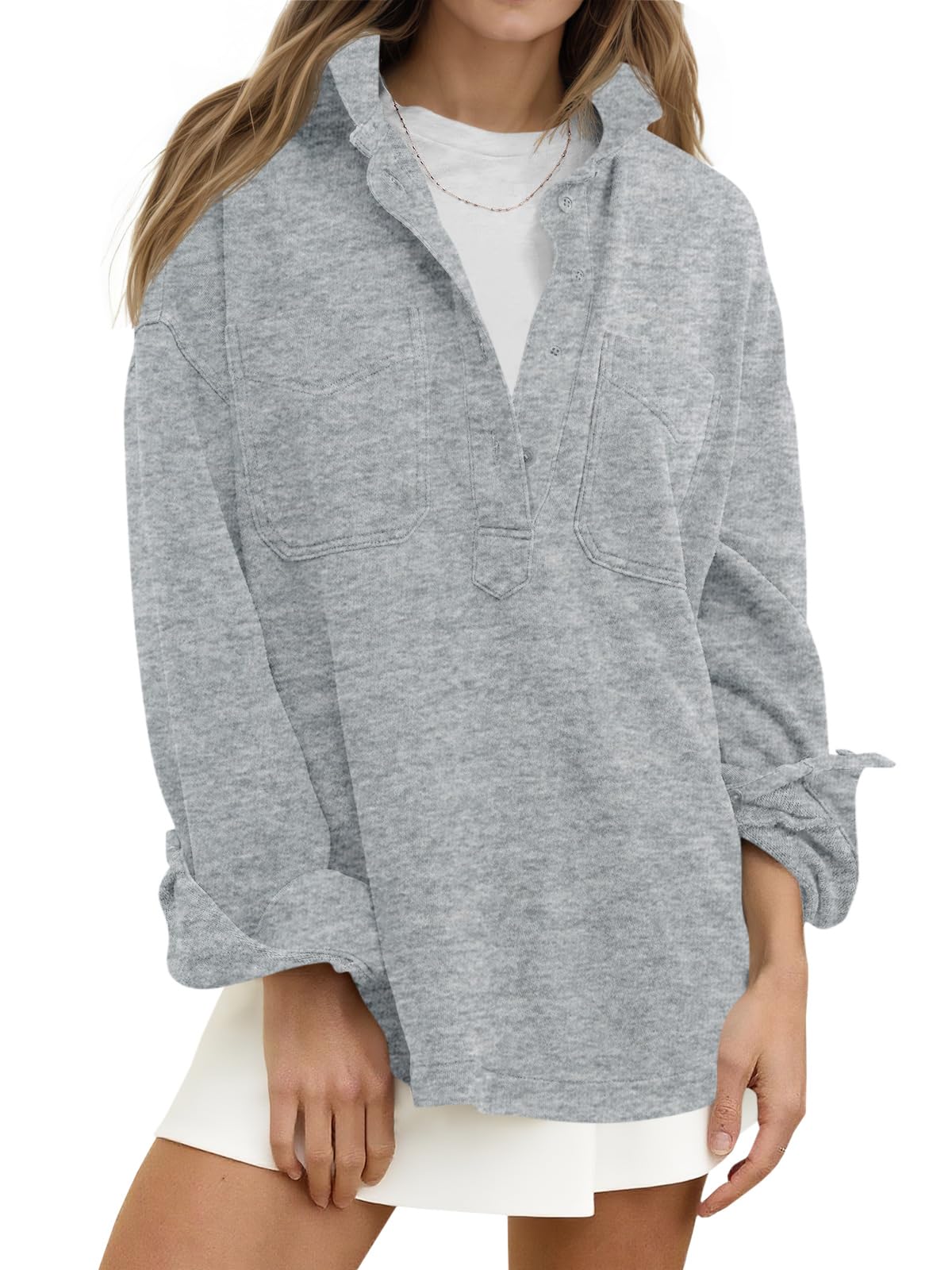 Fisoew Womens Oversized Sweatshirt Casual Long Sleeve Henley V Neck Pullover Tops Fall Outfits Clothes