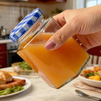 6 Pack 360ml (12oz) Hexagonal Glass Jars with Airtight Lids for Canning, Food Storage, Yogurt, Jam, Pickle, DIY Craft Containers