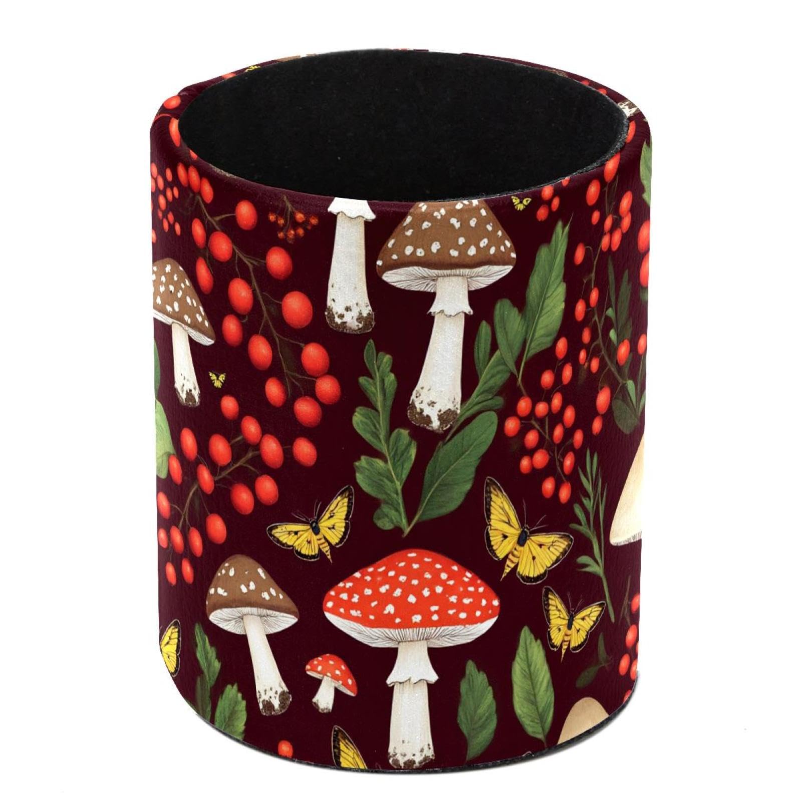 HEOEH Mushroom Pen Holder for Desk, PU Leather Pencil Holder Pen Cup Marker Holder Makeup Brush Holders, Desk Accessories & Workspace Organizers for Home, Office
