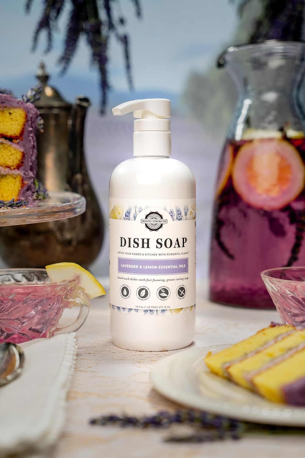 Rustic Strength Natural Dish Soap with Lavender and Lemon Essential Oils, Plant-Derived, Biodegradable, 64 oz