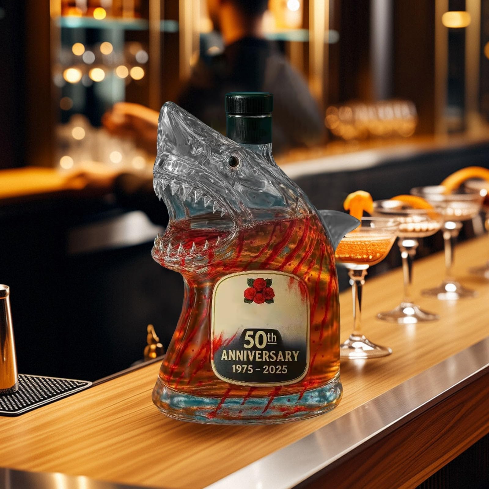 karafka, 300 ml 3D figurka rekina w butelce wina, zabawna szklana karafka do whisky, figurki zwierząt, baru, biura(C)