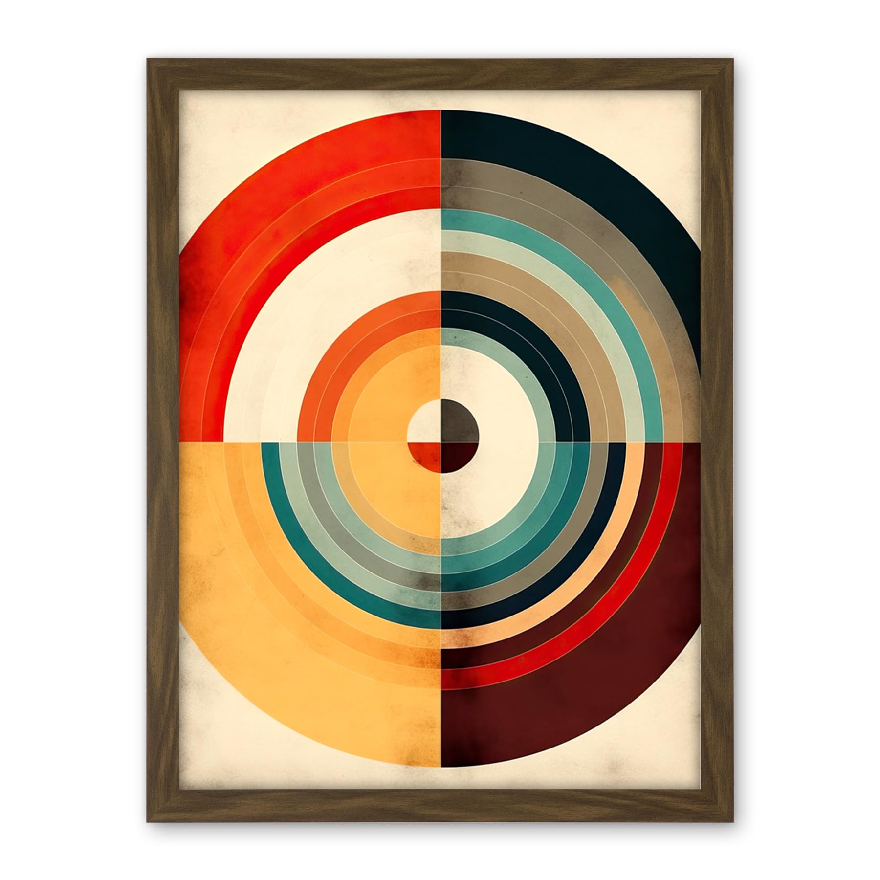 Artery8 Concentric Circles Bauhaus Style Minimal Colourful Vintage Artwork Framed Wall Art Print 18X24 Inch
