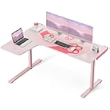 60 Inch L Shaped Gaming Desk, Home Office Corner PC Computer Table Study Writing Modern Workstation Girls Female Gifts L60 w Mouse Pad Cable Management,Pink,Left