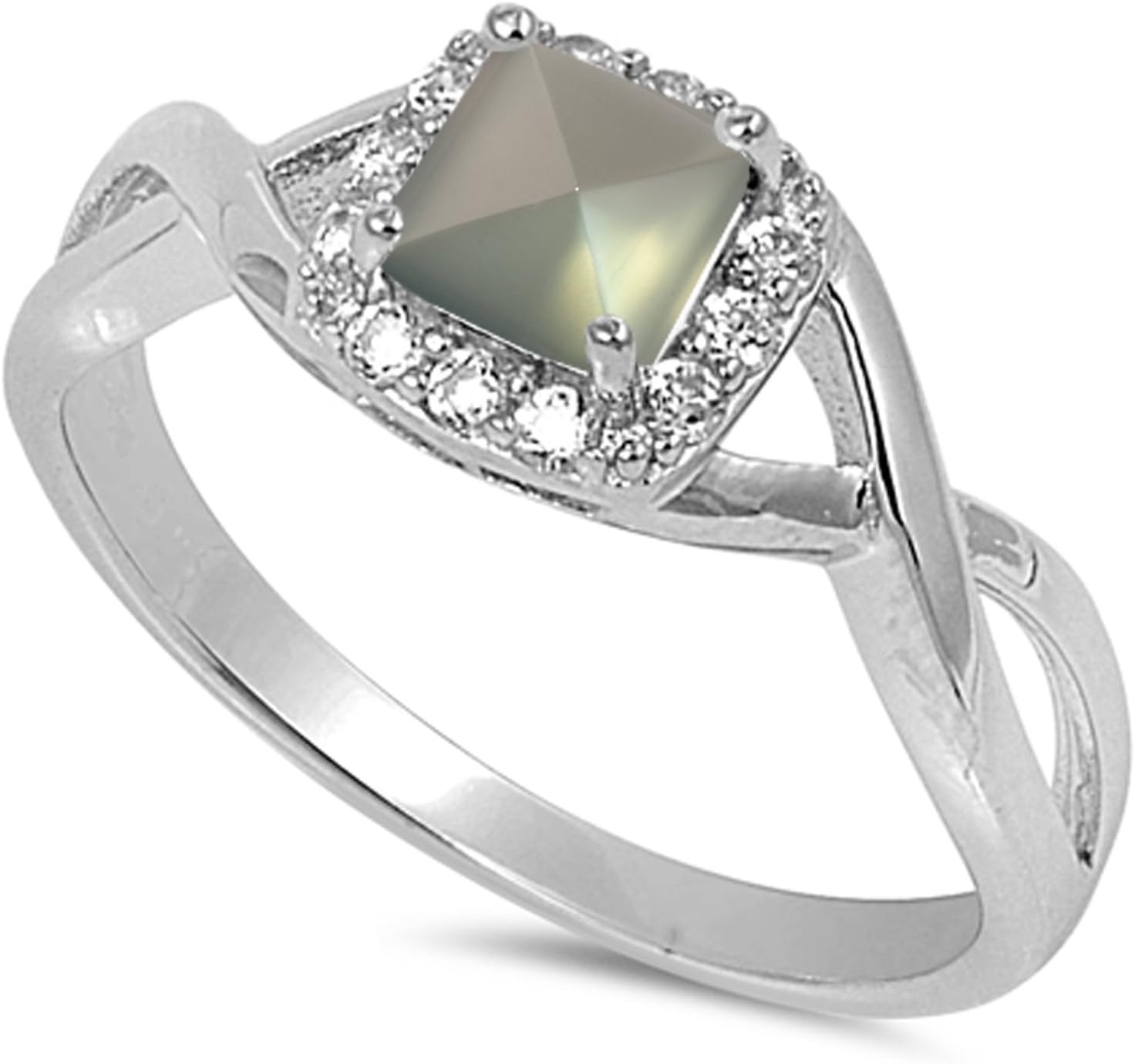 CHOOSE YOUR COLOR Sterling Silver Square Halo Infinity Knot Ring