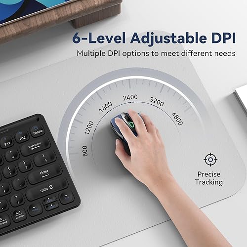 Miniatura 5 de TechRise Ratón Bluetooth (BT5.03.0 y 2.4G) Ratón inalámbrico recargable, seguimiento óptico de 4800 DPI, 6 DPI ajustables, 2.4GHz con receptor USB