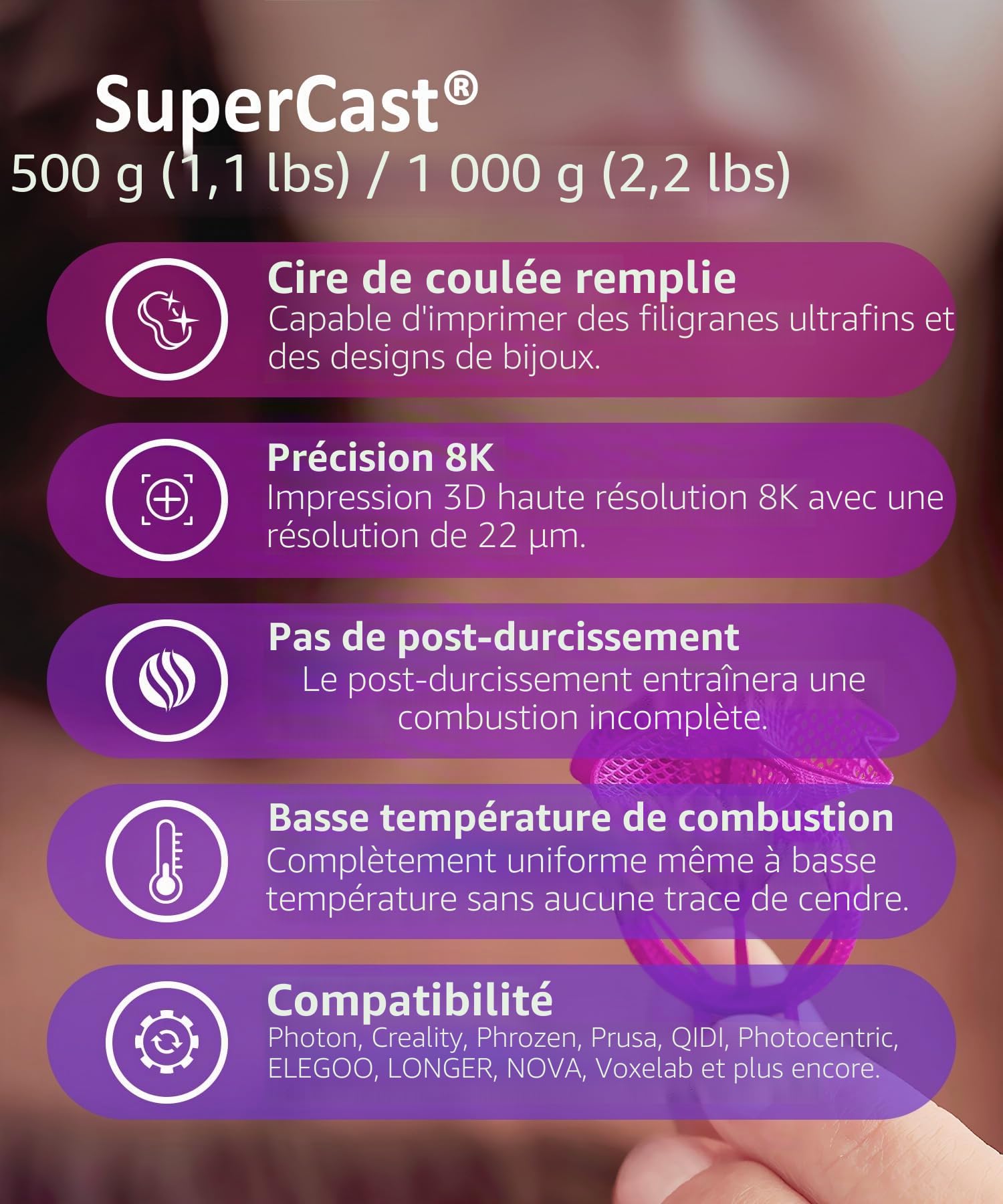SuperCast Résine 3D Chargée en Cire Moulage de Bijoux Métal Corée (500g)