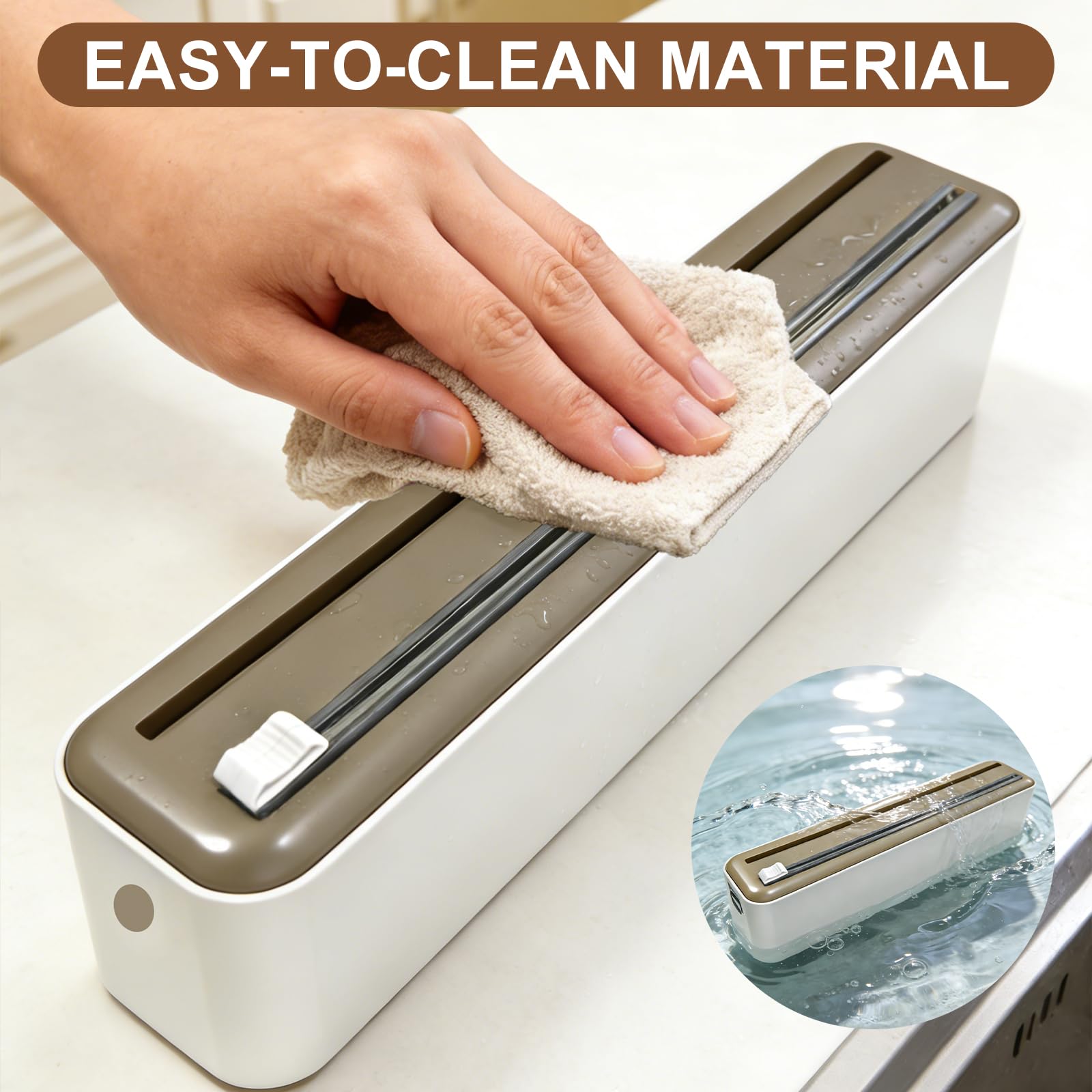 Derouleur Film Alimentaire, Distributeur Papier Aluminium et Film, Distributeur Film Alimentaire Convient aux Rouleaux de Moins de 30 Cm de Longueur et 5 Cm de Diamètre, Modèle à Ventouse, Brun