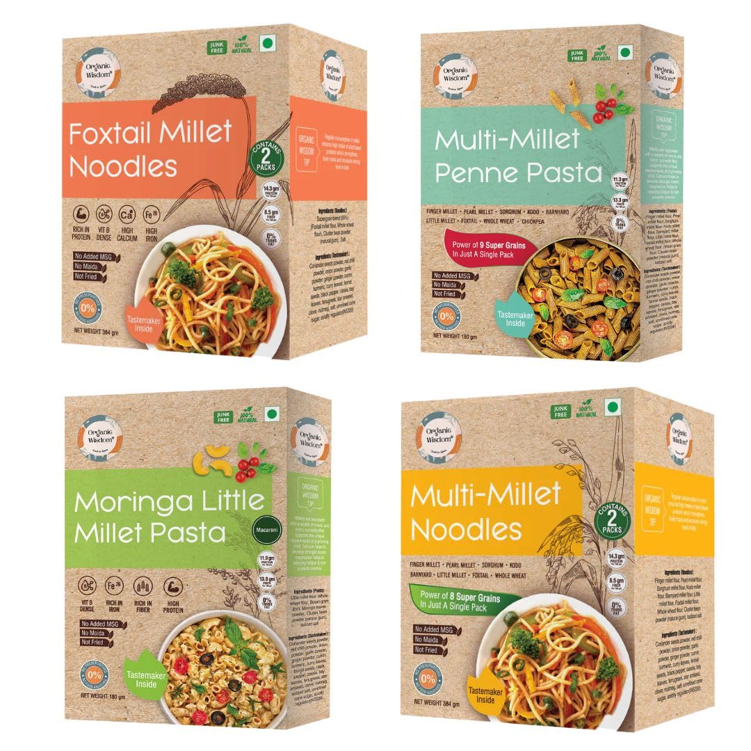 Organic Wisdom-Back to Roots Healthy & Junk Free combo of Millet Noodles & Pasta|Combo of 4 packs| No Maida, Not Fried, No MSG |Sun Dried |Rich in Protein, Vit B, Anti-oxidants & Fiber (B0CLDHPMRC) Amazon Price History, Amazon Price Tracker