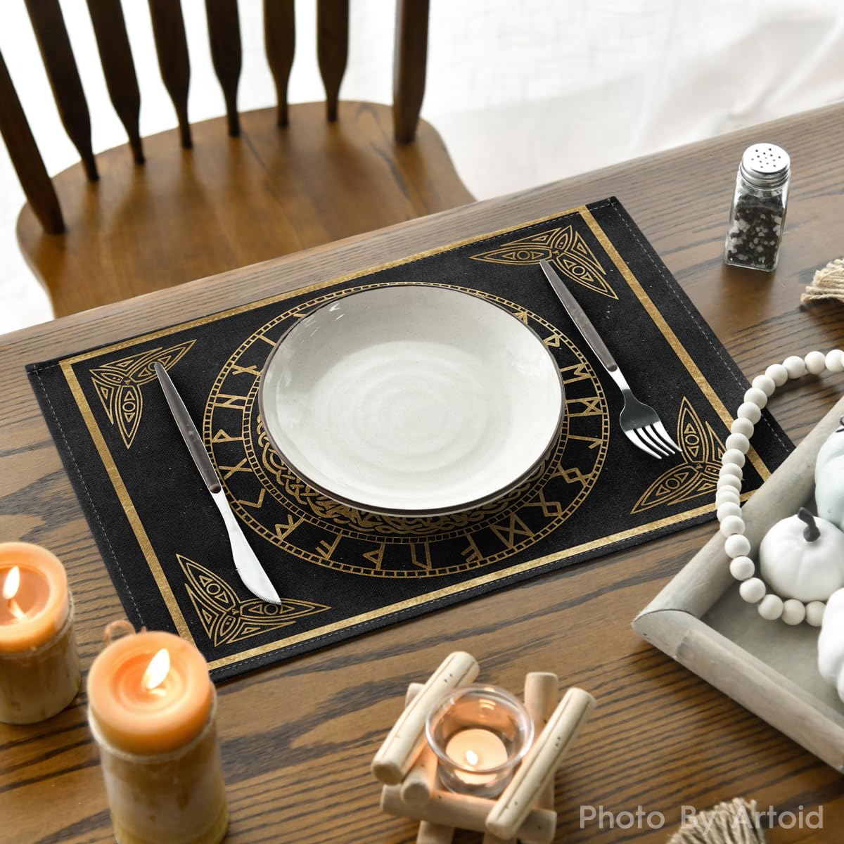 Artoid Mode Set di 4 tovagliette verdi con alberi e stelle di Natale, 30x45cm, tovagliette invernali lavabili per cucina e feste