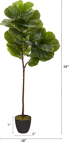 Miniatura 2 de Casi natural 59 pulgadas. Fiddle Leaf Árboles de seda artificiales (tacto real), color verde