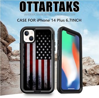 Compatible for iPhone 14 Plus Case with Screen Protector Old American Flag Design for Men Boys 3-Layer Heavy Duty Shockproof Protective Case for iPhone 14 Plus 6.7inch
